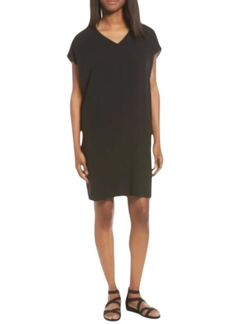 Eileen Fisher Black Silk Shift Dress Cinched Back XL